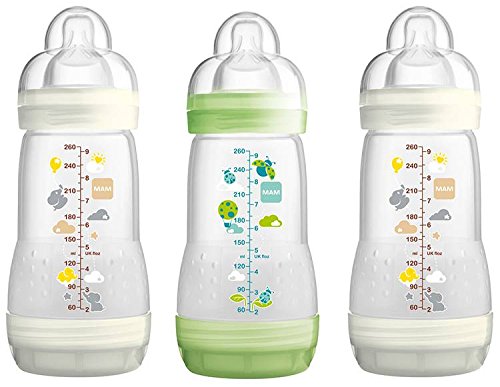 MAM Anti-Colic 260Ml Bottle - 3Pk Unisex (Green/ White)