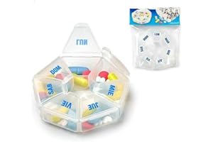 GUTE LINES Portapillole Giornaliero, Contenitore per Pillole, Portatile e Tascabile, Organizer per Vitamini e Medicine (Bianco, 7 posti)