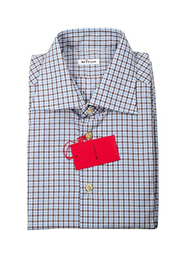 Preisvergleich Produktbild Kiton CL Checked White Blue Brown Shirt 45 / 18 U.S.