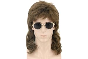 LeMarnia Herren 80er Jahre Vokuhila Perücke Rocker Punk Popstar Perücke Lange Lockig Halloween Party Kostüm-Perücken