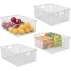 mDesign panier de rangement polyvalent en métal (lot de 4) - boîte de rangement flexible pour la cuisine, le garde-manger, etc. - panier en métal compact multi-usage avec poignées - argenté mat