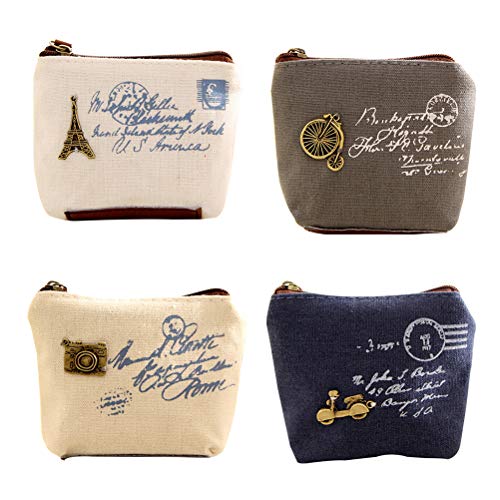 Preisvergleich Produktbild YeahiBaby 4 Stücke Münzbörse Minigeldbörse Schlüsselbeutel mit Reißverschluss Leinwand für Frauen Mädchen