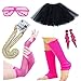 Produktbild iLoveCos 80er Party Kleid Zubehör Neon Erwachsener Tutu,Beinwärmer,Fischnetz Handschuhe,Blitz Ohrringe,Fluoreszierende Perlen Halsketten,Sonnenbrille 80s Fancy Dress Mädchen Fraue Night Out Party(A3)