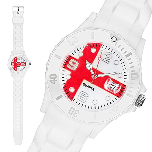 Taffstyle® Fanartikel Silikon Armbanduhr Gummi Trend Watch Quarz Fan Uhr mit Fussball Weltmeisterschaft WM & EM Europameisterschaft 2016 Länder Flaggen Style – England