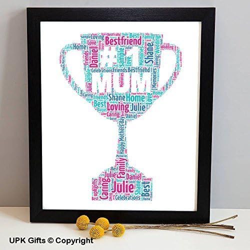 UPK Gifts Personalised Mother's Day #1 MUM Keepsake Print Gift Word Art with Free FRAME Mummy Dad Mum Best Friends Mom Love Family Mother's Day