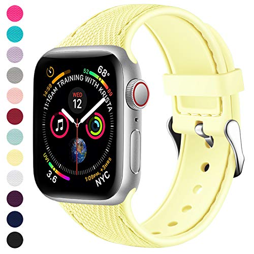 Zekapu Correa Compatible con Apple Watch 38mm 42mm 40mm 44mm para Mujeres Hombres, Suave Silicona Reemplazo Correa con Elegante Tela Textura Diseño, 38/40mm, Leche Amarillo