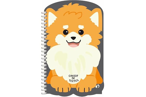 Quo Vadis - Cahier de textes - Spiralé - Français - Kawaii - Multicolore - Journalier - 15x21 cm - Papier Clairefontaine blanc - Fabrication française - Visuel chien