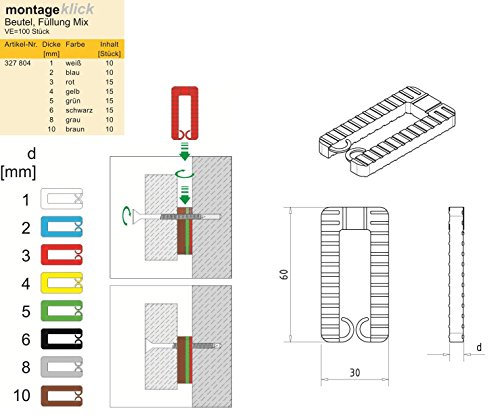 Montageklick Mix Unterlegklötze für Trockenbau 60x30mm, 1 bis 10mm, 100 Stück - 5