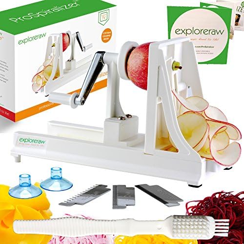 Spiralizer Professional 4-blade ProSpiralizer For The Home Kitchen. LIMITED EDITION By Stephanie Jeffs Author of Spiralize! As Seen on TV. BPA Free. Easy and safe to use, make professional raw food, low carb, gluten free, fruit and vegetable spaghetti pasta and noodles at home. With suction feet, safety stopper, FREE recipes and a FREE CLEANING BRUSH worth £5.99