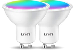 ‎LVWIT LVWIT Alexa Glühbirnen GU10, Wlan Smart Lampe, 4.9W Entspricht 35W, RGB+Warmweiß und Kaltweiß, Dimmbar per App oder Sprache, Kompatibel mit Alexa/Google Home, Kein Hub Benötig, 2 Pack