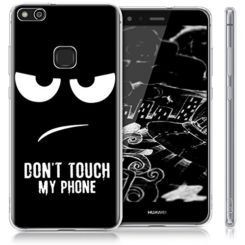 kwmobile Funda para Huawei P10 Lite - Carcasa de  TPU  para m  vil y dise  o Don t Touch my Phone en  Blanco Negro 