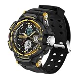 Easy Go Shopping 5300 LED Hintergrundbeleuchtung Display & Stoppuhr & Alarm & Datum und Woche Funktion Herren Quarz + Digital Dual Bewegung Armbanduhr mit Silikon Band, Gold