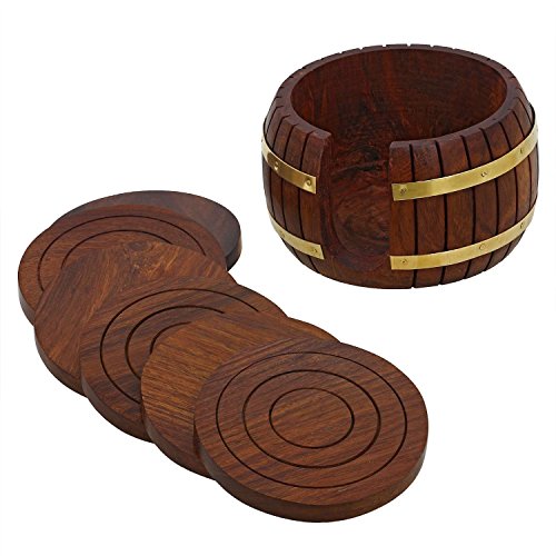Set of wooden coasters round tea 6 in Antique Inspired holder barrel,Coffee coasters, wooden drink coaster, Spezielle Geschenke am Karfreitag - 3