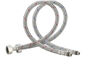 Heable Pack of 2 Kitchen/Basin Monobloc Mixer Tap Connectors Flexi Pipes Tails British Standard Pipe M10 x1/2 Fitting 600mm Long (Silver Pipes)