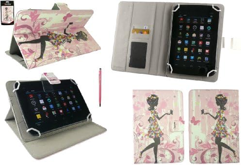 Emartbuy Vonino Sirius QS 8 Inch Tablet Universal Range Flower Girl Multi Angle Executive Folio Wallet Case Cover With Card Slots + Baby Pink Dual Function Stylus