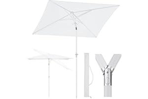 Sekey 180 × 125 cm Sonnenschirm mit Schutzhülle, Balkonschirm Gartenschirm Terrassenschirm, Sonnenschutz UPF50+, Kippbar, Höhenverstellbar, Rechteckig- Creme