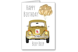 GFC 17th Birthday Card Learn to drive Learner Driver Gold Vw Beetle Car