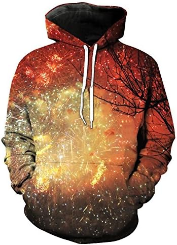 YYHSO Huge Size Unisex Hoodies Realistic Night Scene Fireworks 3D Printed Casual Loose Thicker Christmas Sweatshirt Long Sleeves with Big Pocket For Couple Gifts, S-6XL , Couple Hoodies , 6xl