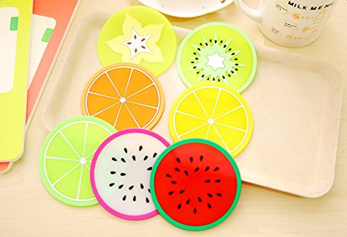 Nikgic Obst Muster Runde Glasuntersetzer Silikon-Untersetzer Rutschfeste Getränke-Untersetzer Untersetzer für Tassen Tisch Bar Glas (6 Stück) - 2