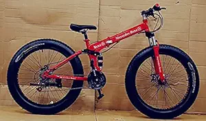 Fat + Foldable Sports MTB Cycle with Solid Color, Dual Hydraulic Suspension, Dual Disc Brakes & 21 Derailleurs (Gears) Red