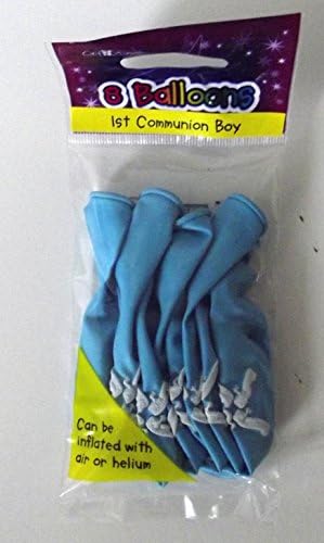 8 Blue Helium OR AIR Fill. First HOLY Communion Balloons