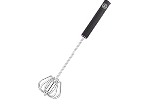 Starchef Stainless Steel Whisk Egg Beater Hand Push Anti-Slip Silicone Handle Comfortable Grip（12Inch/Black）