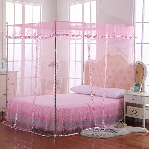 JQWUPUPMosquito Net for Bed - 4 Corner Canopy for Beds, Canopy Bed Curtains, Bed Canopy for Girls Kids Toddlers Crib, Bedroom Decor (Full Size, Pink)