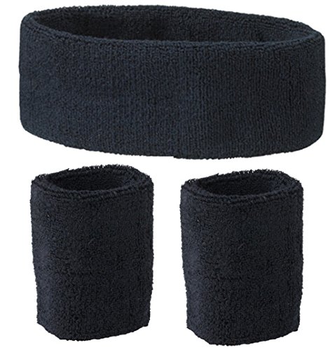 Schweißband Set 3 tlg. Für Kopf und Arm - schwarz