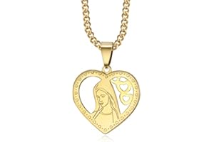 BOBIJOO Jewelry - Pendentif Médaille Vierge Marie Coeur Amour Acier Or Doré Plaqué Communion + Chaîne