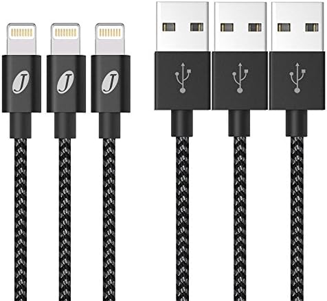 Jecent Lightning to USB iPhone Cable 1m/3.3ft Nylon Braided iPhone Charger Lead Cord for iPhone 8 / 7 / 6s / 6 / SE / 5s and More (3 Pack) - Sliver Black
