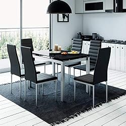 Mobilier Deco Ensemble tableà Manger + 6 chaises chaises Noir