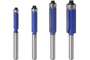 Gasea 4pcs 1/4" Shank Top Bearing Flush Trim Router Bits Set Cutting Diameter 1/4" 5/16" 3/8" 1/2"