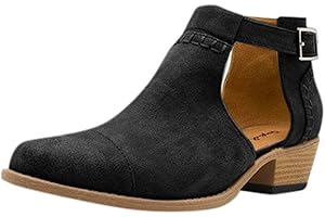 SUSENSTONE Bottines Femme Plates Talons Carre En Cuir Hiver Chaud Vintage Mode Pas Cher Bottes Chelsea Basses Bout Pointu Confortable Ankle Boots