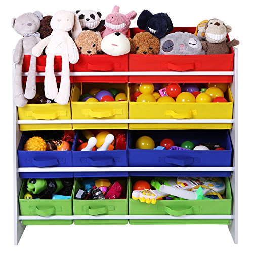 SONGMICS Meuble de Rangement Étagère Jouets Enfants Paniers Amovibles Panier en Tissu Non-tissé Cadre Blanche GKR16W