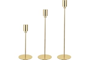 HUOGEE Portacandele in oro 3 pezzi, portacandele conici, monotesta, in ferro battuto, vintage (GOLD)