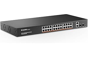 MokerLink 24-portowy gigabitowy przełącznik PoE, 2 Gigabit Ethernet Uplink, 2 gigabitowe SFP, 400 W IEEE802.3af/at, rack mount unmanaged plug and play sieciowy switch