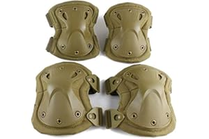 Lelestar Military Tactical Knee & Elbow Pads Set 4 in 1 Anti-impact Hunting Paintball Shooting Protective Camouflage Knee Pads Support for Outdoor CS and Extreme Sports (Khaki)