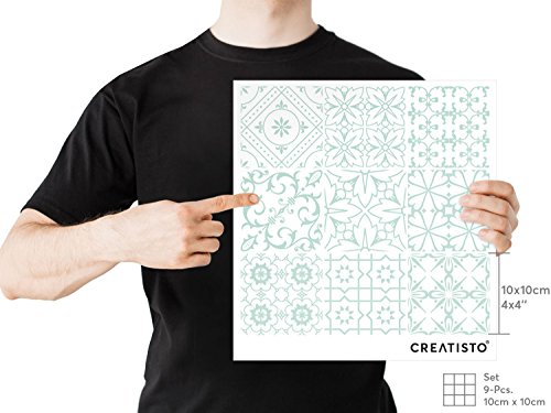 Fliesen verschönern | Motiv-Sticker Aufkleber Folie Badfliesen Küchen-Folie Küchengestaltung | 10×10 cm Muster Türkise Ornamente – 9 Stück - 4