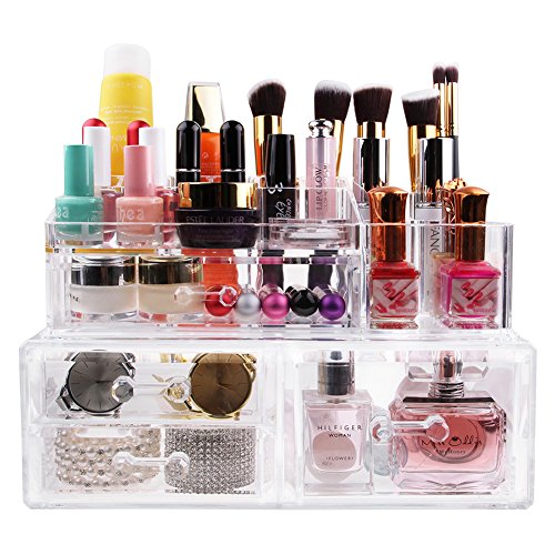 ISWEES Make Up Tasche Storage Kosmetik Organizer Aufbewahrung 2 Teile 4 Große Schubladen Acryl,Transparent - 3