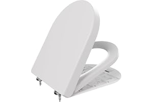 ANYCEE Abattant de WC avec système d'abaissement automatique - 46 x 36,5 cm - En Duroplast, antibactérien - En forme de D - Avec ouverture rapide - Lunette de WC universelle - Blanc