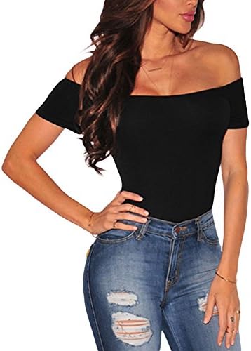 MAX MALL Women's Strapless Off Shoulder Stretchy Bodysuit Leotard Top (S)