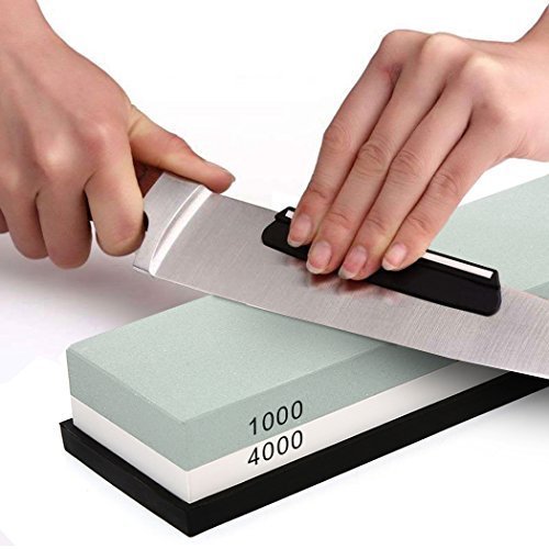 SIEGES Schleifstein 1000/4000 Doppelseitig Abziehstein Rutschfeste Unterlage Erstklassige Qualität Küchenbedarf，NonSlip Rubber Base & Angle Guide ( Grün / Weiß) - 2