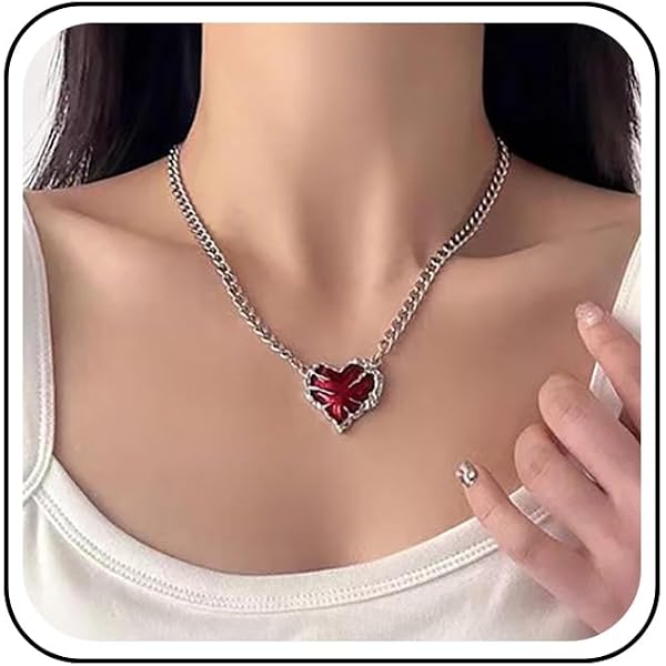 Women's Sterling Silver Heart Crystal Pendant Necklace – Red Rudy Style, 17.7 Inches