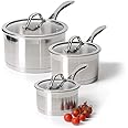 ProCook Professional Stainless Steel Saucepan Set of 3 Uncoated Induction Pans 14, 16 and 18cm with Glass Lids Dishwasher Safe, 25 Year Guarantee (3 Piece)