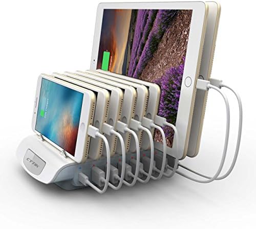 Multiple Devices Charging Station Dock - CYTIK 8-Port with Type-C Desktop Multiport USB Charging Station Organizer for Apple iPhone Samsung Cellphone &amp; Tablets White
