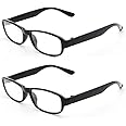 Reading Glasses +2.50 Classic Everyday Use Readers 2 Pairs Eyeglasses Eyewear Office Mens Womens Black and Tortoise Spectacles (Black)