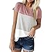 Price comparison product image Gaddrt Women Short Sleeve Triple Color Block Stripe T-shirt Casual Blouse S-2XL (Pink, L)