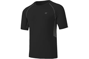 Huayuzh Men's Rashguard UPF 50+ Rash Guards Short Sleeve Swim Shirts Quick Drying Surfing Pool Workout Beach Sports Top