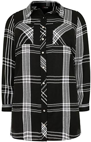 Womens Checked Longline Boyfriend Shirt With Pockets Plus Size 16 To 36 Size 26-28 Black