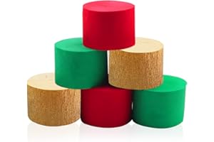 JOYDAY STORE 6 Rolls Christmas Party Crepe Paper Streamers, Red Green Gold Paper Streamers for Christmas Festival Party Decor-Christmas (25 m x 4.5 cm/Roll)